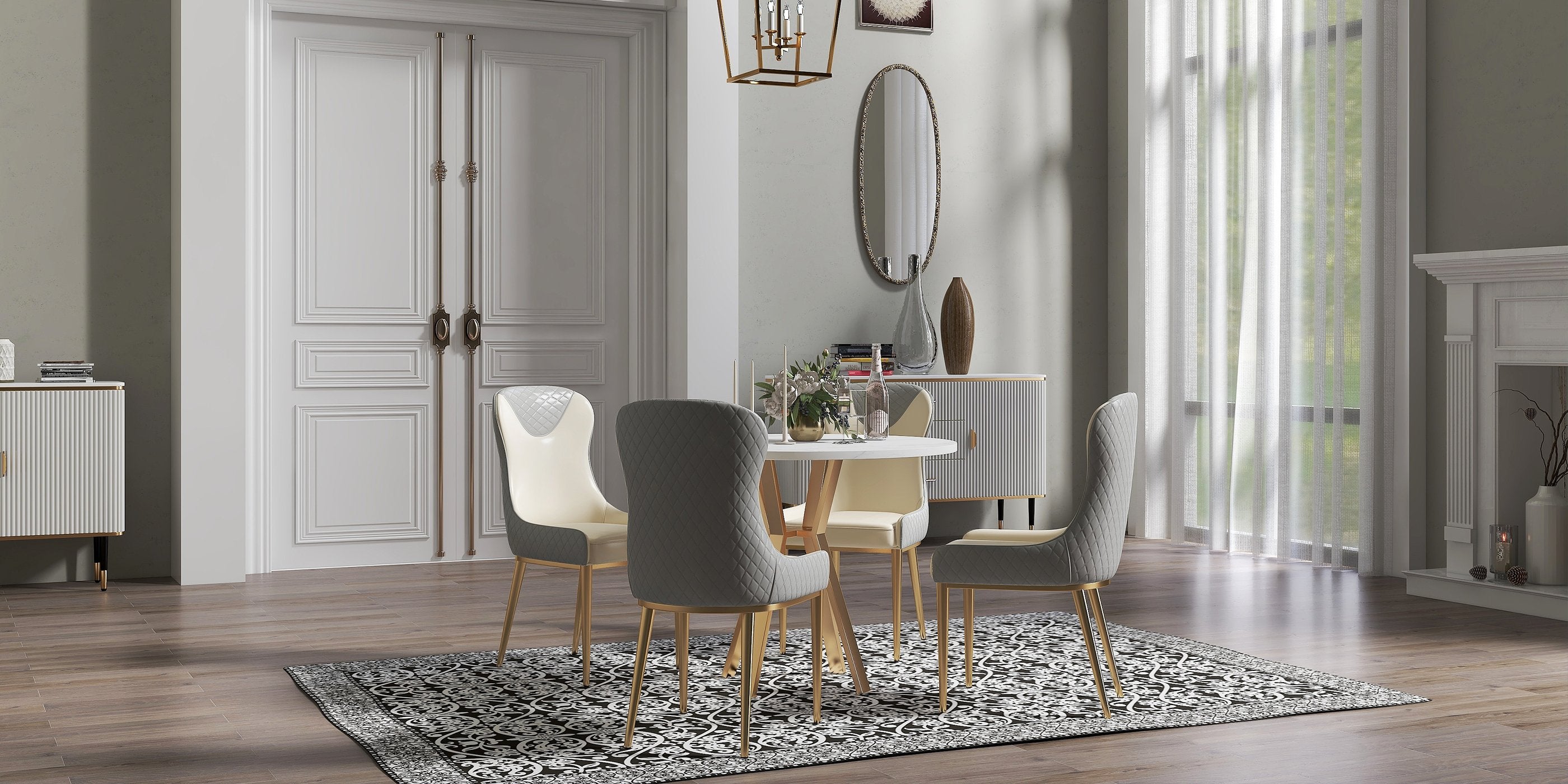 HMR - Modern Dining Chairs with White PU Leather Upholstery