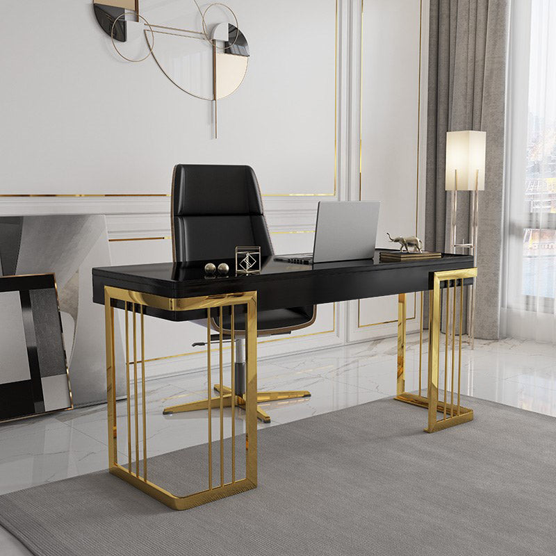 HMR - Modern 47" Office Computer Desk with Drawer and Gold Base