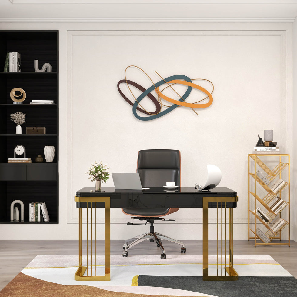 HMR - Modern 47" Office Computer Desk with Drawer and Gold Base