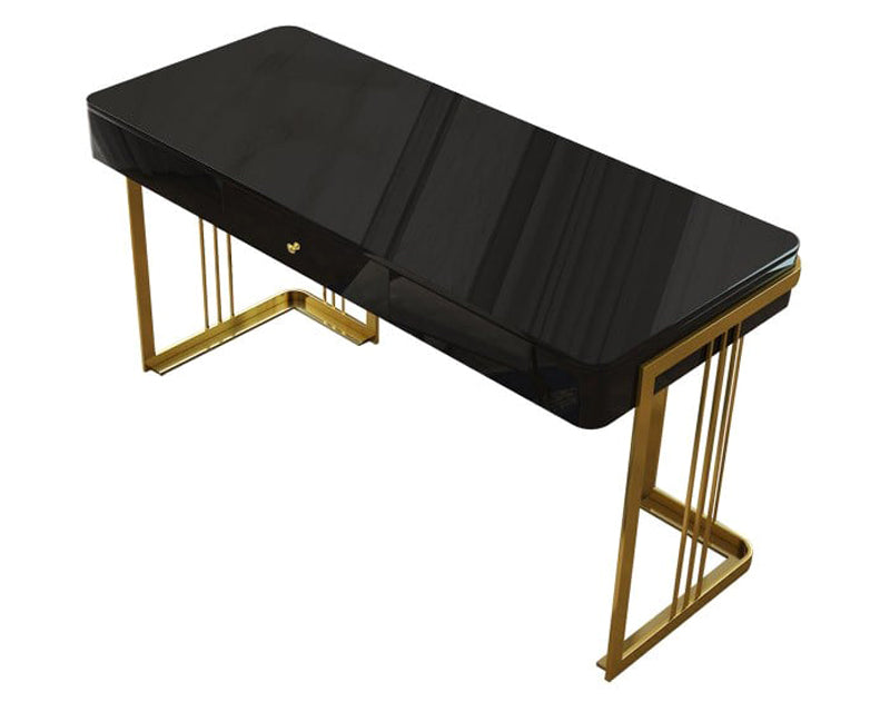 HMR - Modern 47" Office Computer Desk with Drawer and Gold Base