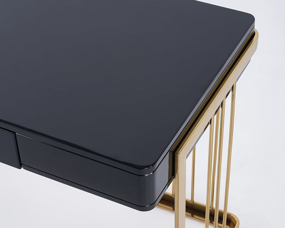 HMR - Modern 47" Office Computer Desk with Drawer and Gold Base