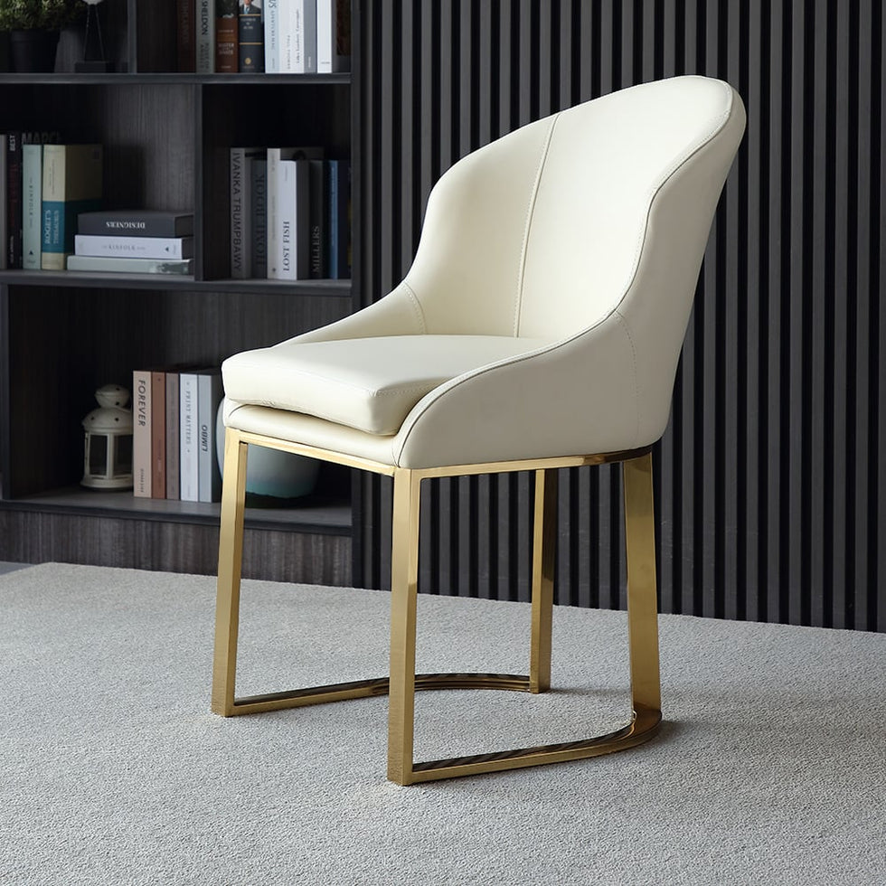 HMR - Faux Leather Upholstered Dining Chair with Gold Frame (Set of 2) in Off-White