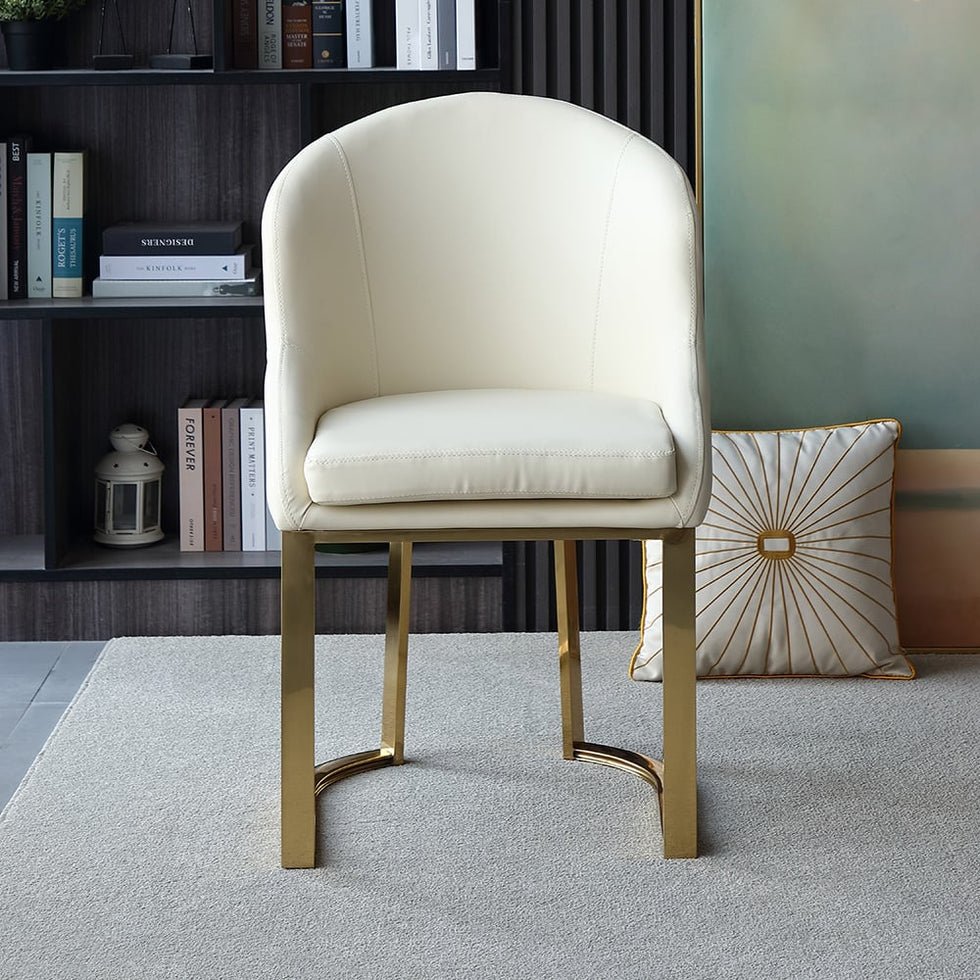 HMR - Faux Leather Upholstered Dining Chair with Gold Frame (Set of 2) in Off-White