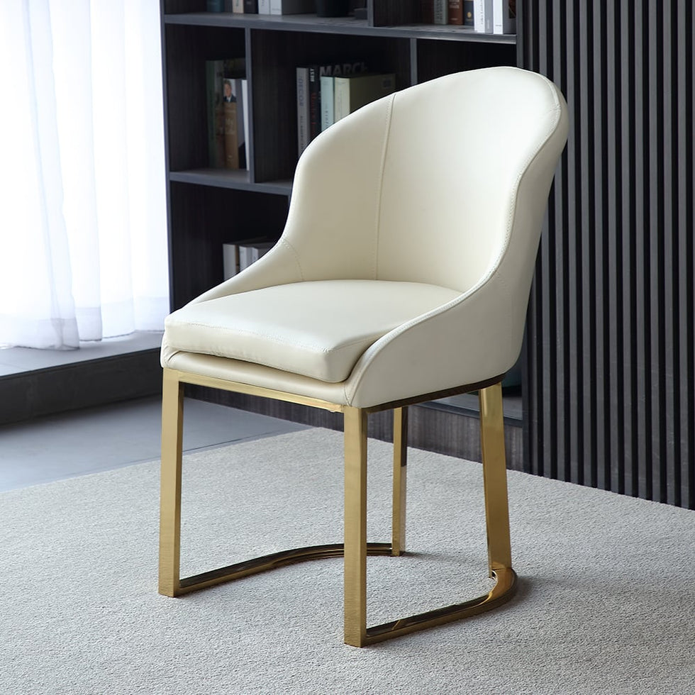 HMR - Faux Leather Upholstered Dining Chair with Gold Frame (Set of 2) in Off-White