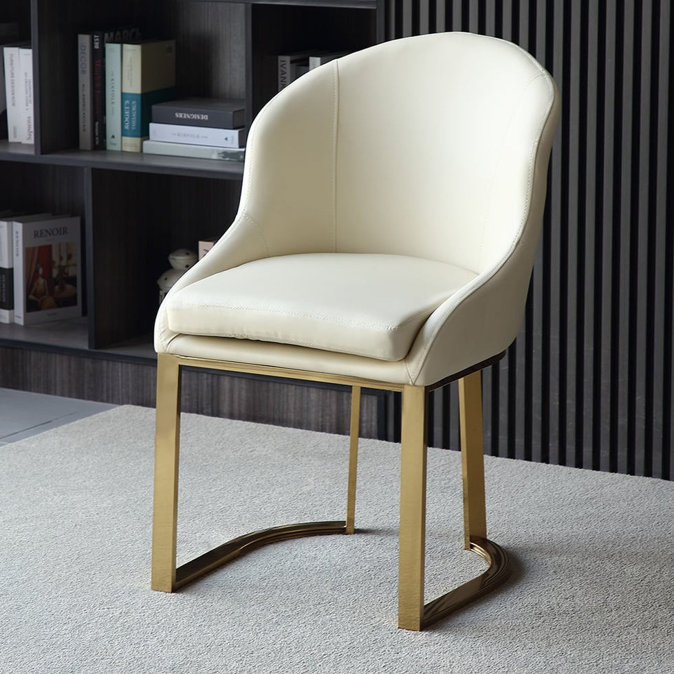 HMR - Faux Leather Upholstered Dining Chair with Gold Frame (Set of 2) in Off-White