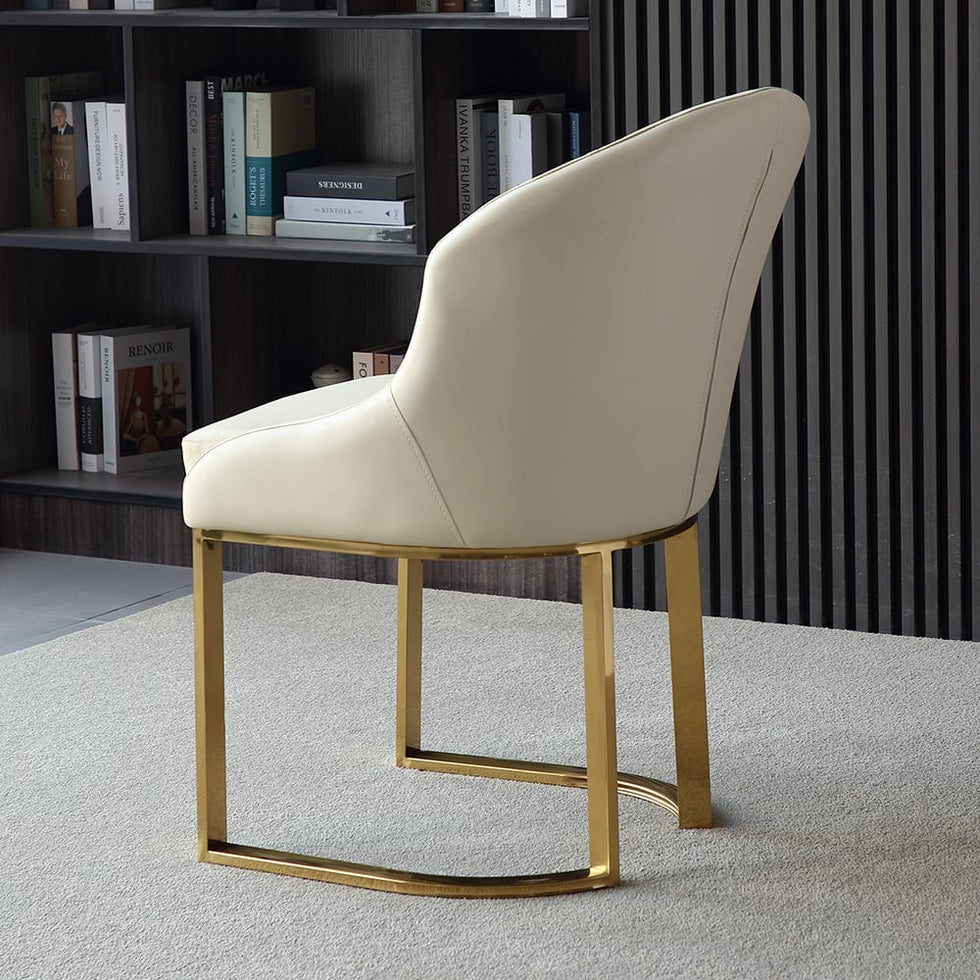 HMR - Faux Leather Upholstered Dining Chair with Gold Frame (Set of 2) in Off-White