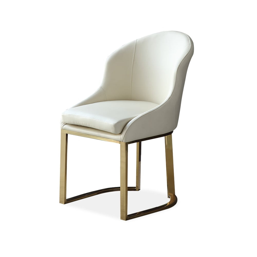 HMR - Faux Leather Upholstered Dining Chair with Gold Frame (Set of 2) in Off-White
