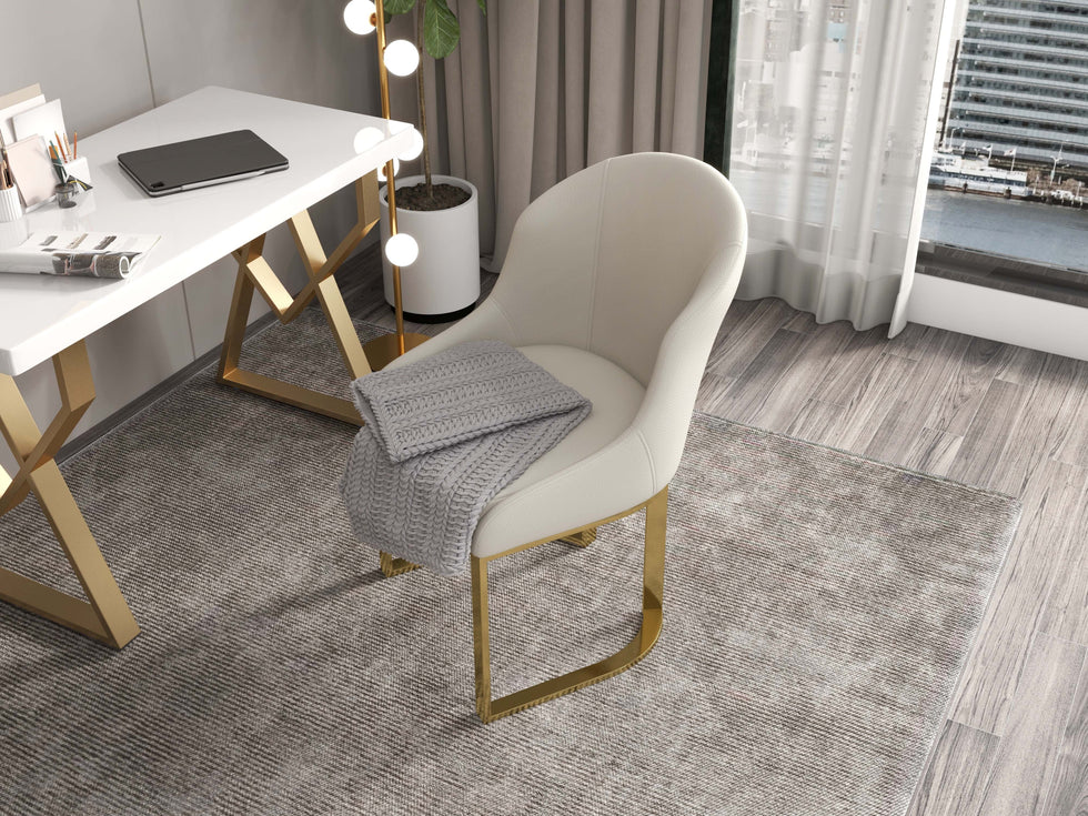 HMR - Faux Leather Upholstered Dining Chair with Gold Frame (Set of 2) in Off-White