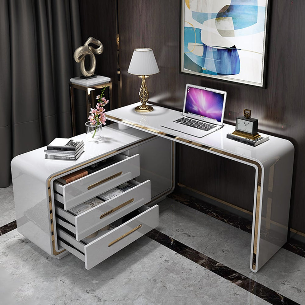 HMR - Modern 55" L-Shaped Corner Rotating Computer Desk