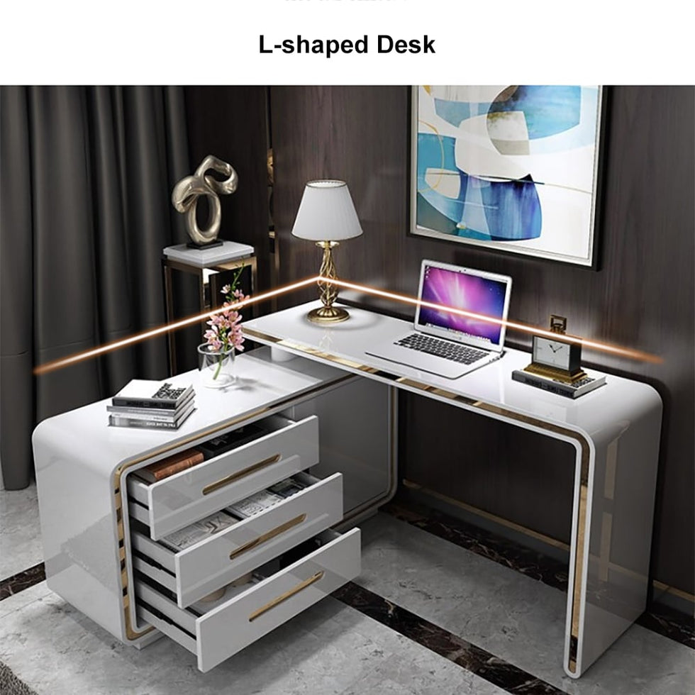 HMR - Modern 55" L-Shaped Corner Rotating Computer Desk