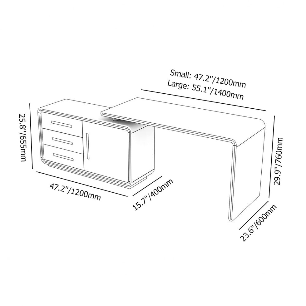 HMR - Modern 55" L-Shaped Corner Rotating Computer Desk