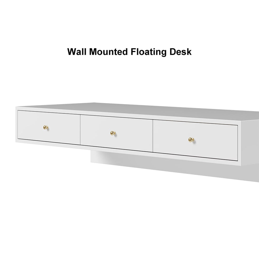 HMR - Floating Desk with Drawers Wall Mounted in White
