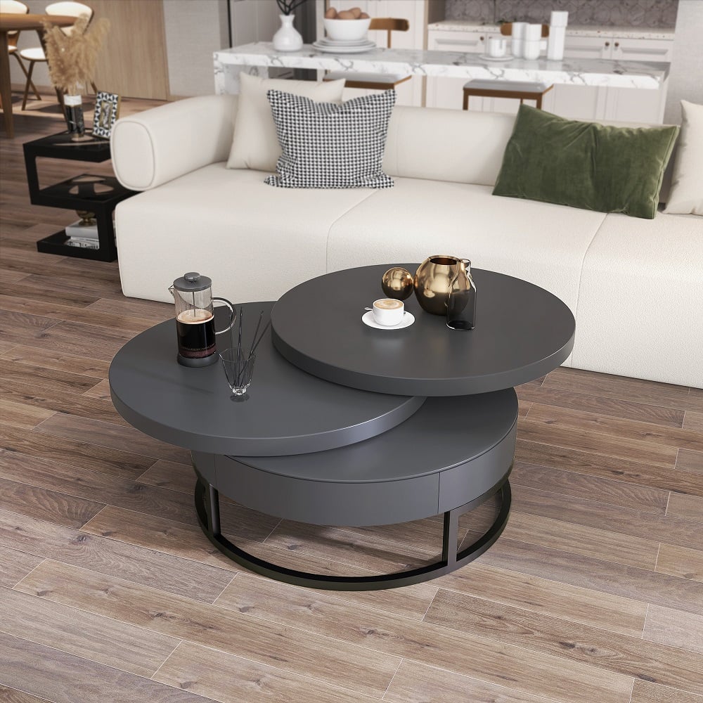 HMR - Modern Round Swivel Coffee Table with Storage