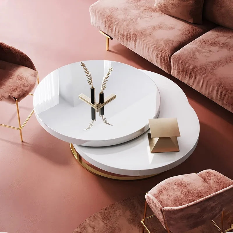 HMR - Modern Round Swivel Coffee Table with Storage