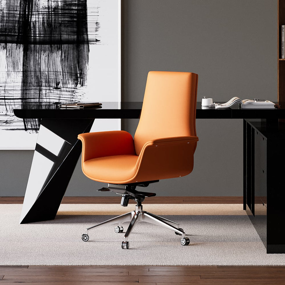 HMR - Office Upholstered PU Leather Swivel Chair in Orange