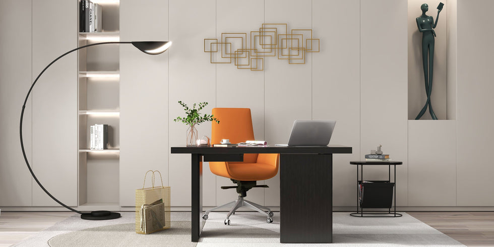HMR - Office Upholstered PU Leather Swivel Chair in Orange