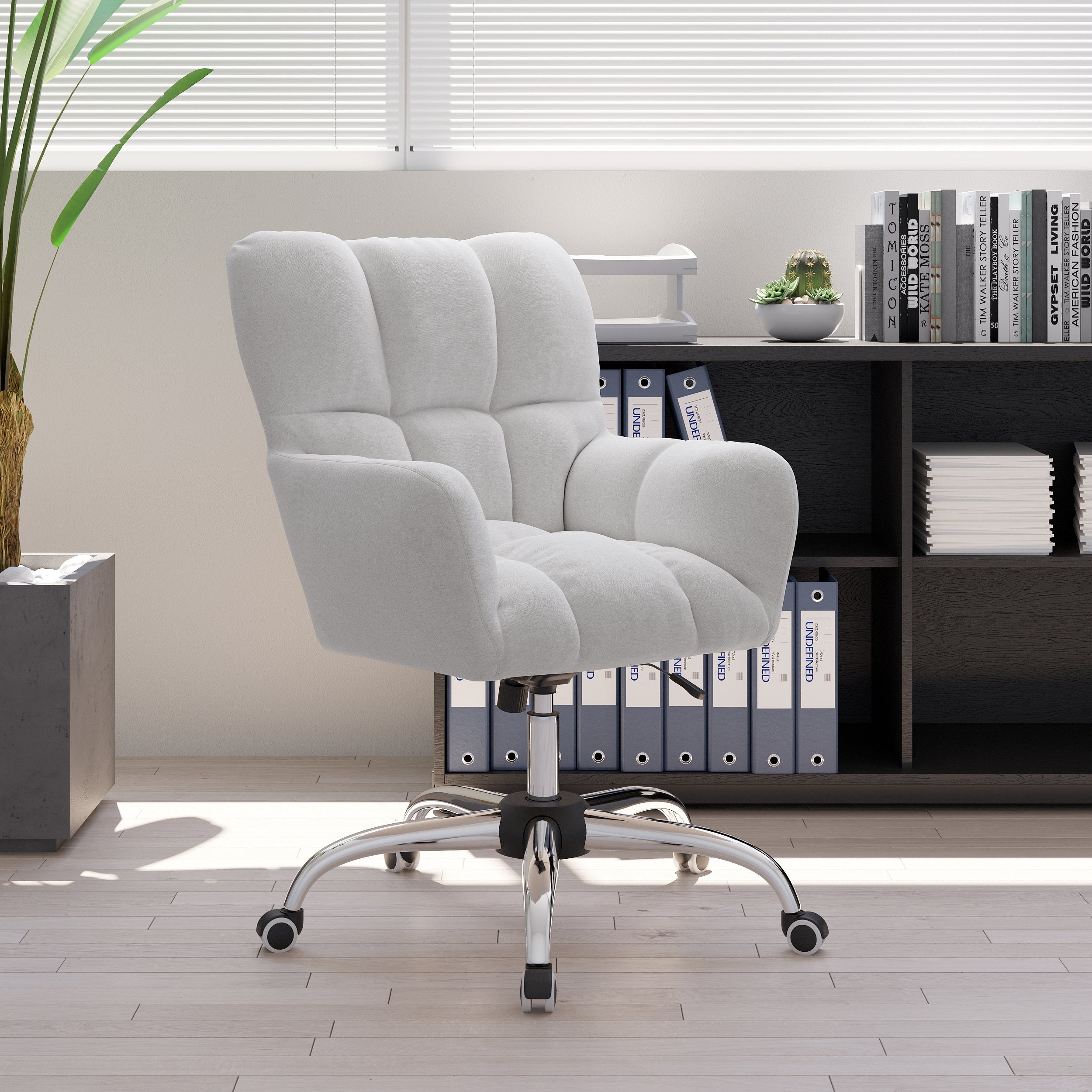 HMR - Modern Office Chair Upholstered Cotton Linen Swivel Task Chair Height Adjustable