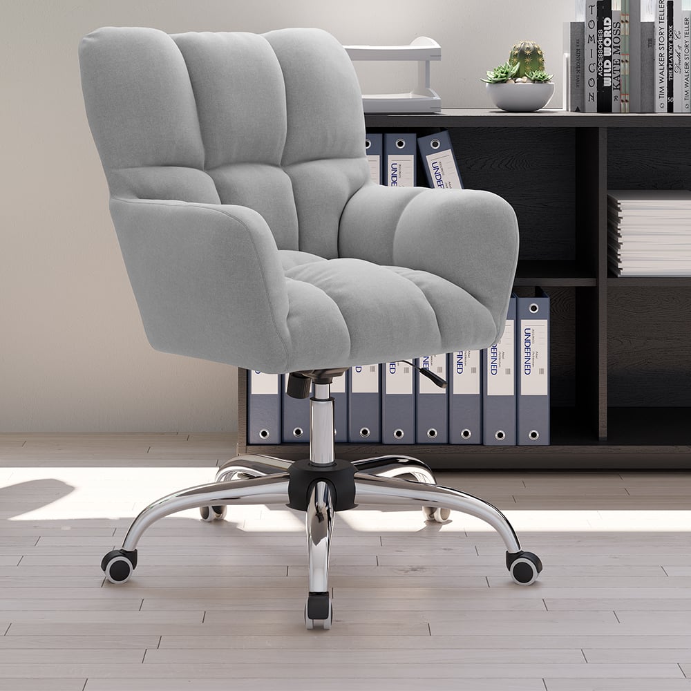 HMR - Modern Office Chair Upholstered Cotton Linen Swivel Task Chair Height Adjustable