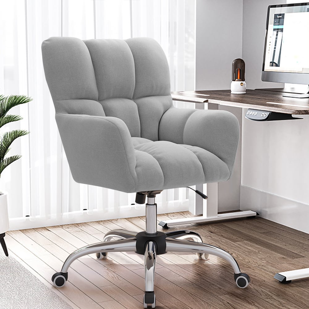 HMR - Modern Office Chair Upholstered Cotton Linen Swivel Task Chair Height Adjustable