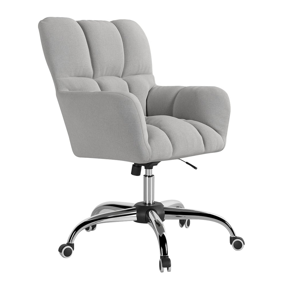 HMR - Modern Office Chair Upholstered Cotton Linen Swivel Task Chair Height Adjustable