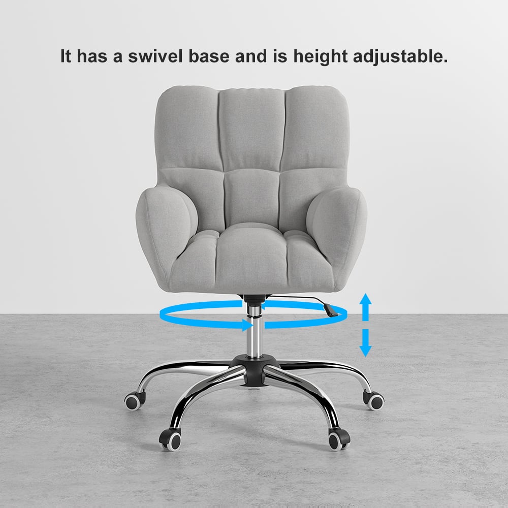 HMR - Modern Office Chair Upholstered Cotton Linen Swivel Task Chair Height Adjustable