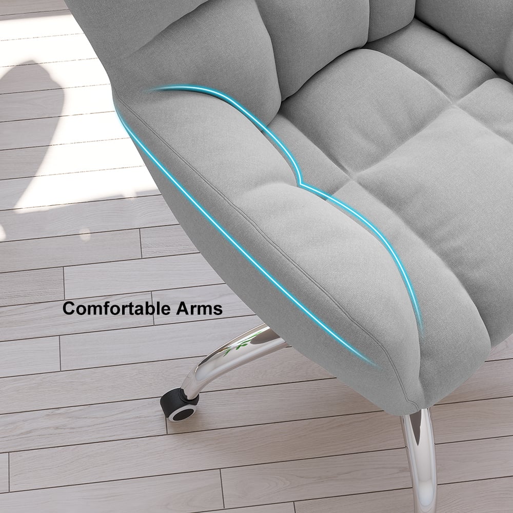 HMR - Modern Office Chair Upholstered Cotton Linen Swivel Task Chair Height Adjustable