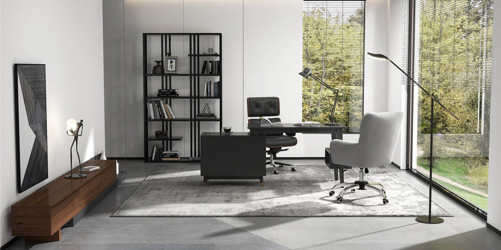 HMR - Modern Office Chair Upholstered Cotton Linen Swivel Task Chair Height Adjustable