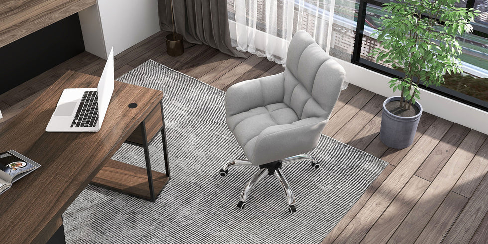 HMR - Modern Office Chair Upholstered Cotton Linen Swivel Task Chair Height Adjustable