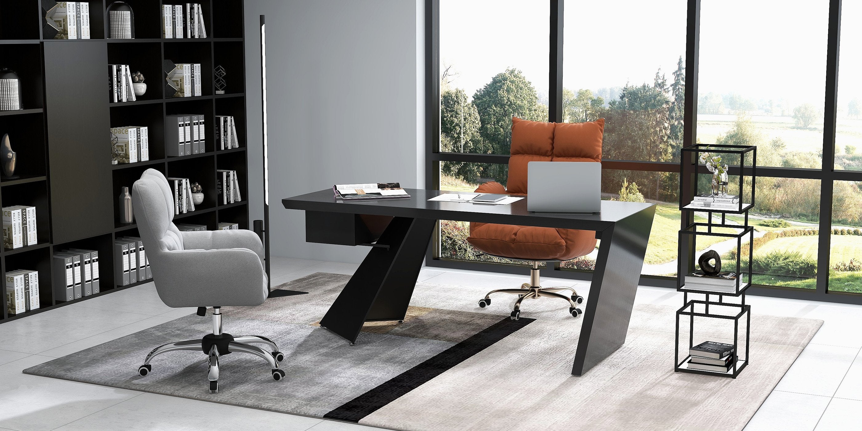 HMR - Modern Office Chair Upholstered Cotton Linen Swivel Task Chair Height Adjustable