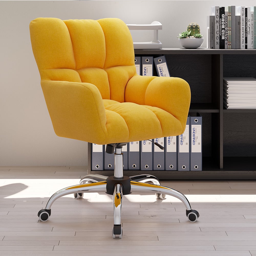 HMR - Modern Office Chair Upholstered Cotton Linen Swivel Task Chair Height Adjustable