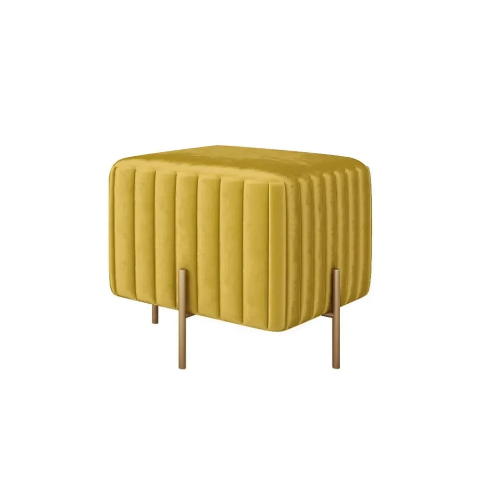HMR - Upholstered Square Velvet Pouf in Yellow