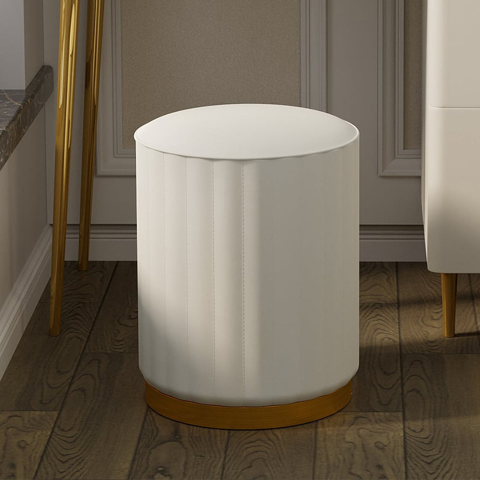 HMR - PU Leather Upholstered Vanity Stool in White