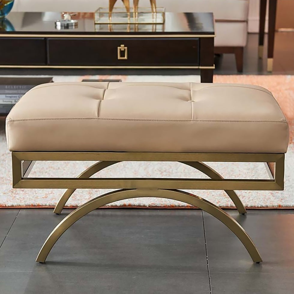 HMR - Leather Upholstered Ottoman Stool in Beige
