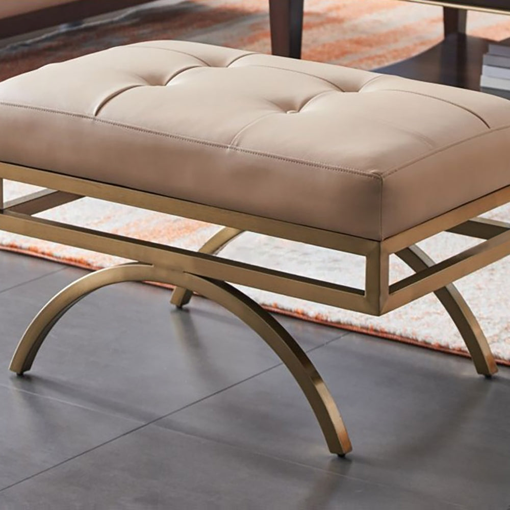 HMR - Leather Upholstered Ottoman Stool in Beige