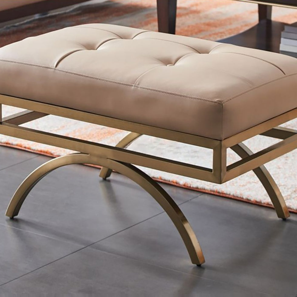 HMR - Leather Upholstered Ottoman Stool in Beige