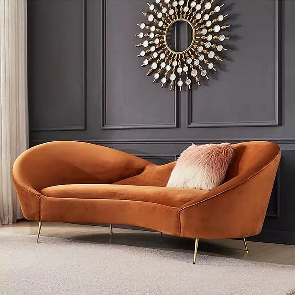 HMR - Modern 93" 3-Seater Curved Sofa with Velvet Upholstered