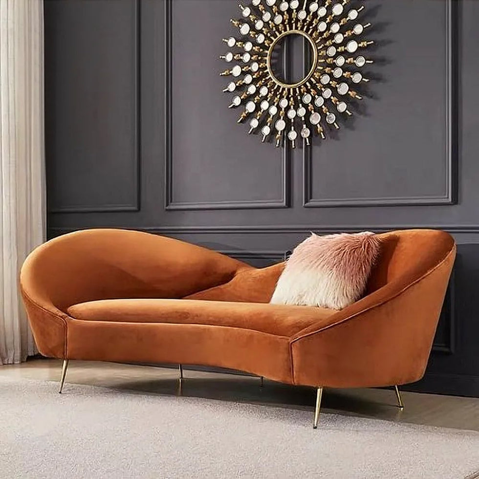 HMR - Modern 93" 3-Seater Curved Sofa with Velvet Upholstered