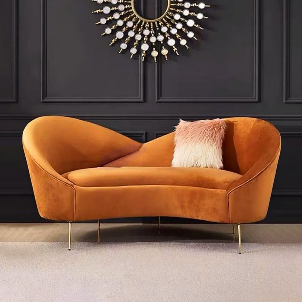 HMR - Modern 93" 3-Seater Curved Sofa with Velvet Upholstered