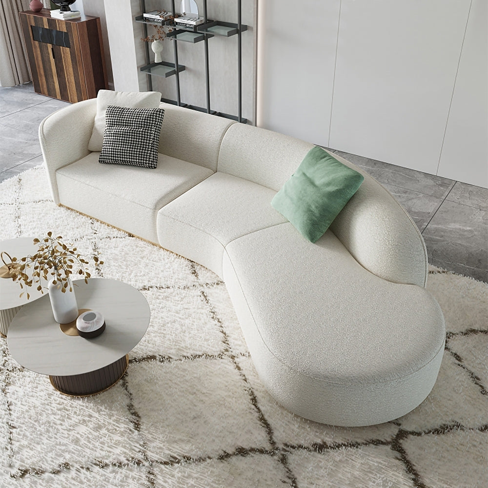 HMR - Curved Sectional Upholstered 5-Seater Sofa in 134" W, White