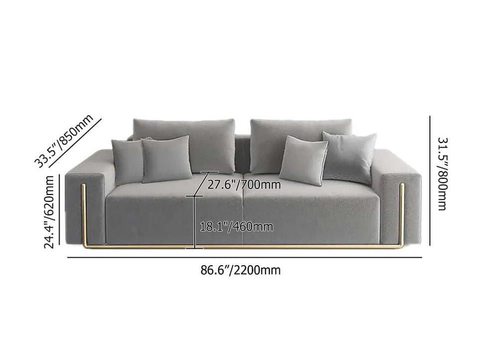HMR - 87" Modern Gray Cotton & Linen Upholstered 3-Seater Sofa for Living Room