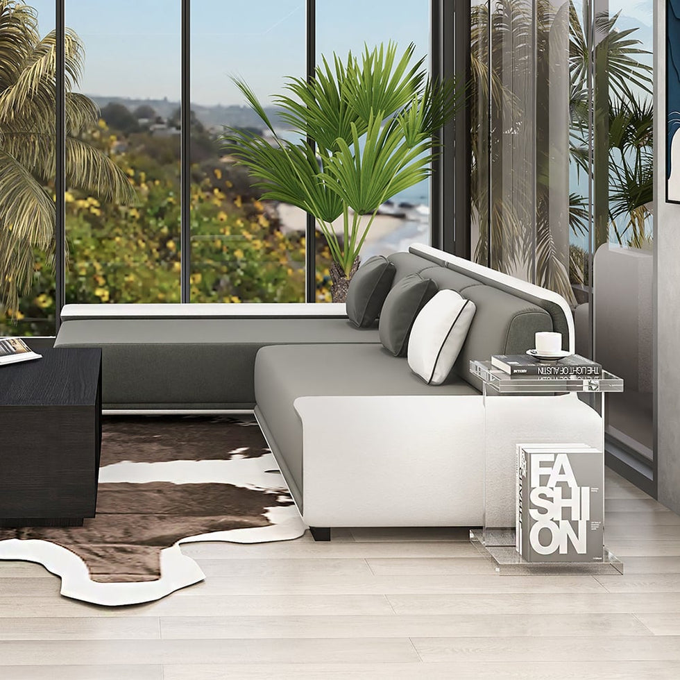 HMR - Doart 112" Cotton & Linen 4-Seater Modern Corner Modular Sectional Sofa L-Shaped