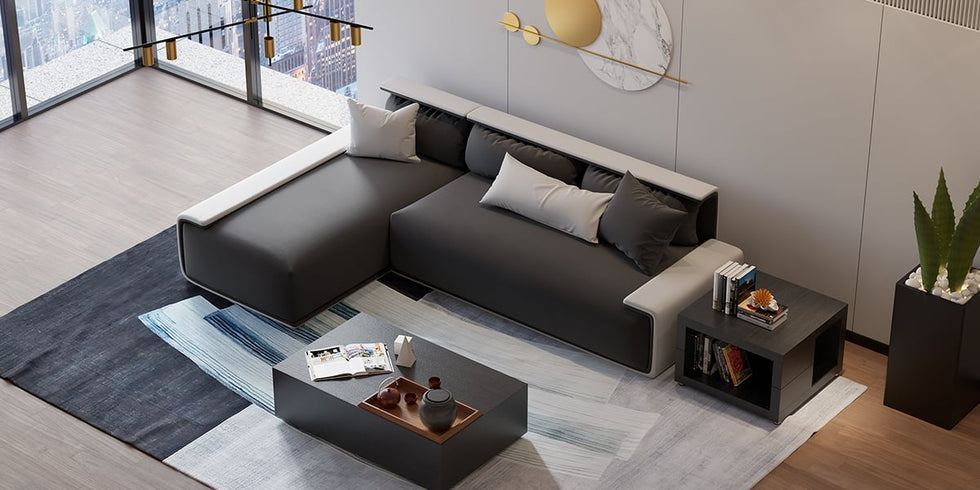 HMR - Doart 112" Cotton & Linen 4-Seater Modern Corner Modular Sectional Sofa L-Shaped