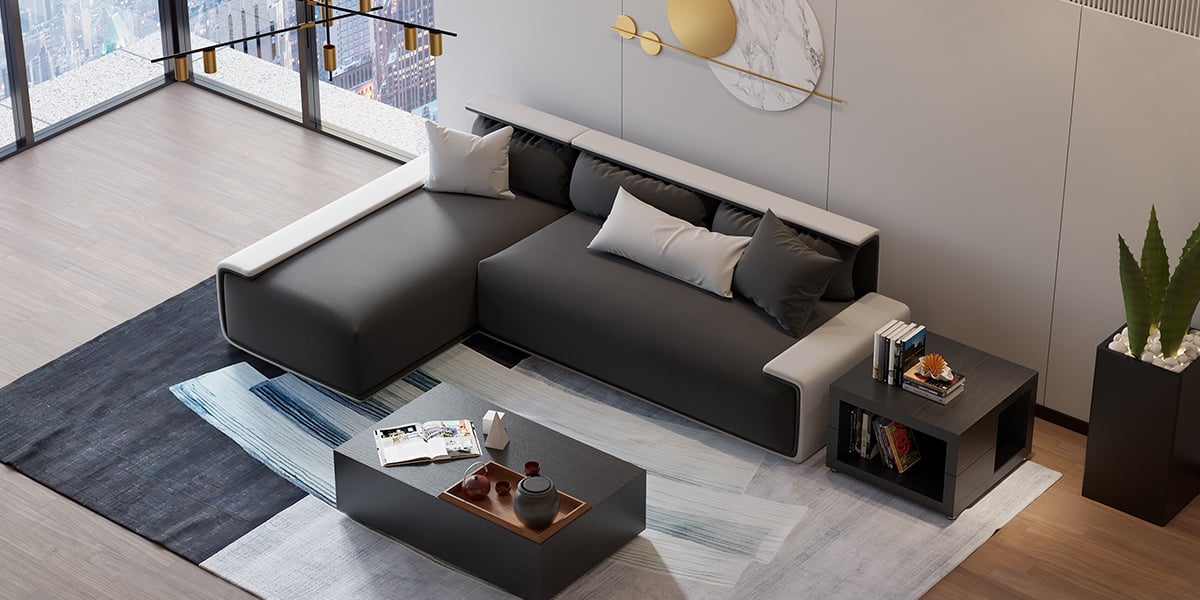 HMR - Doart 112" Cotton & Linen 4-Seater Modern Corner Modular Sectional Sofa L-Shaped