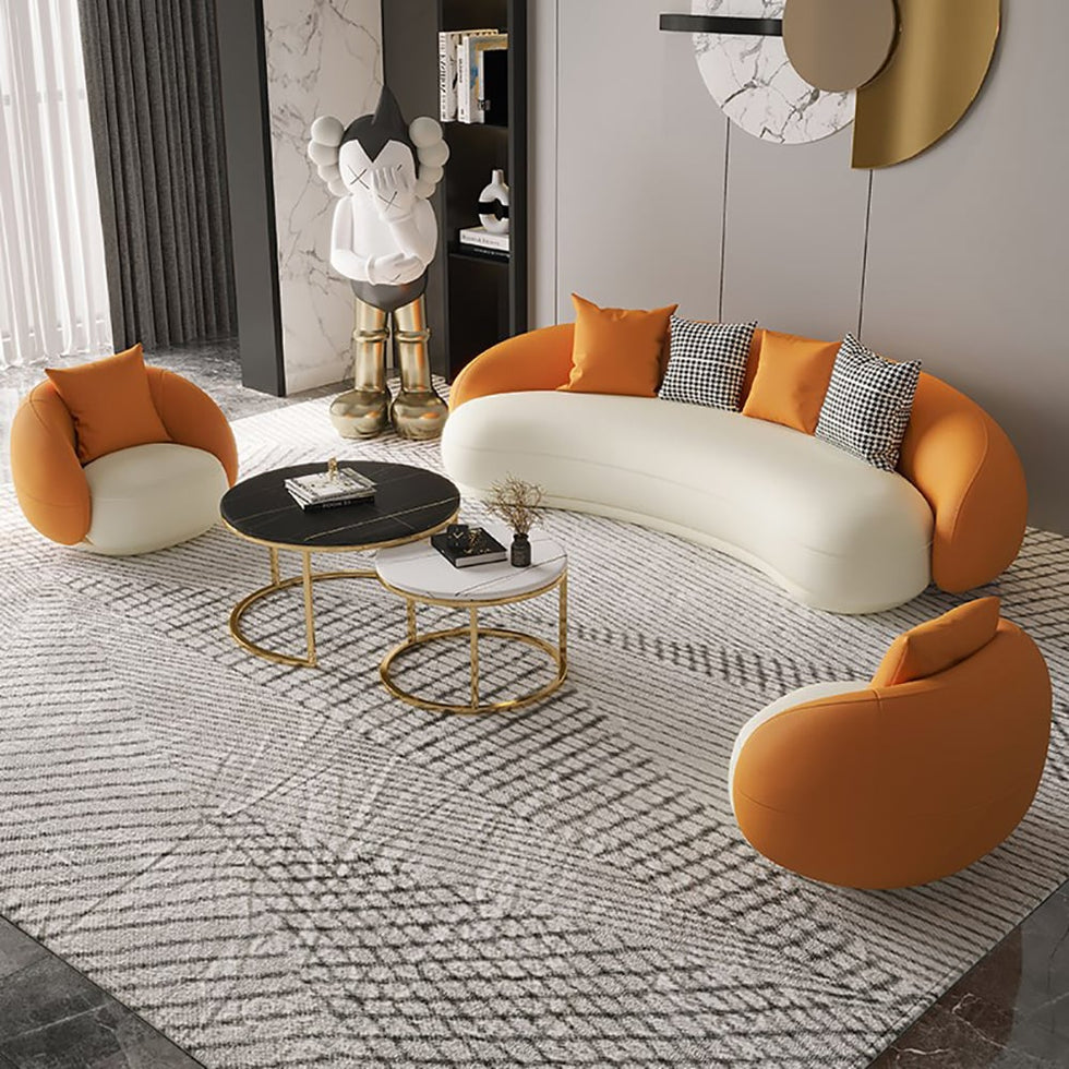 HMR - Leather Upholstered 3-Seater Sofa in 82.7"W, Orange and White