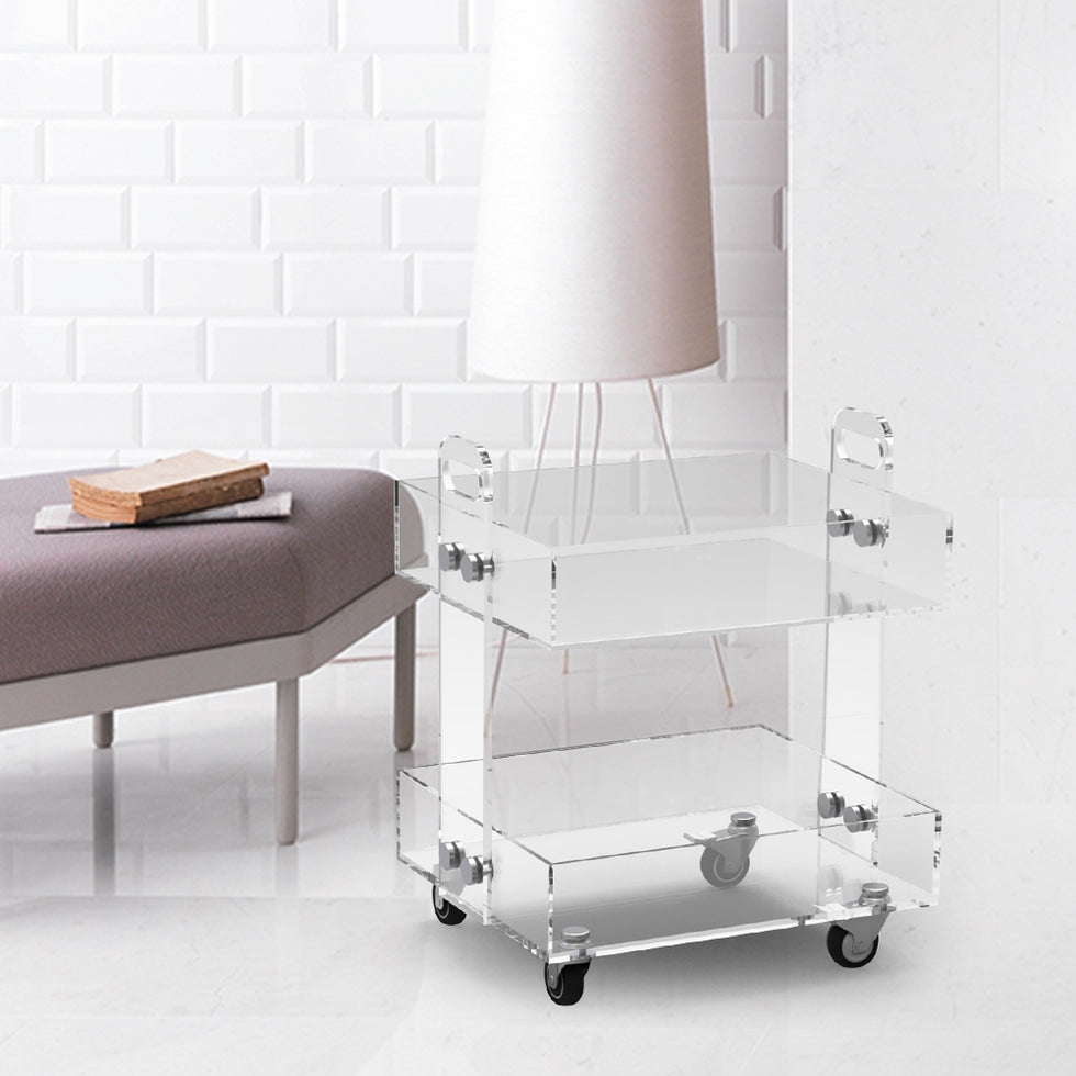 HMR - Modern Acrylic Rolling Bar with Handles in Gold