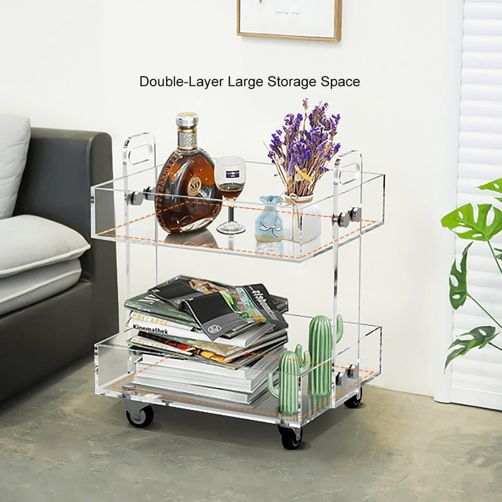HMR - Modern Acrylic Rolling Bar with Handles in Gold