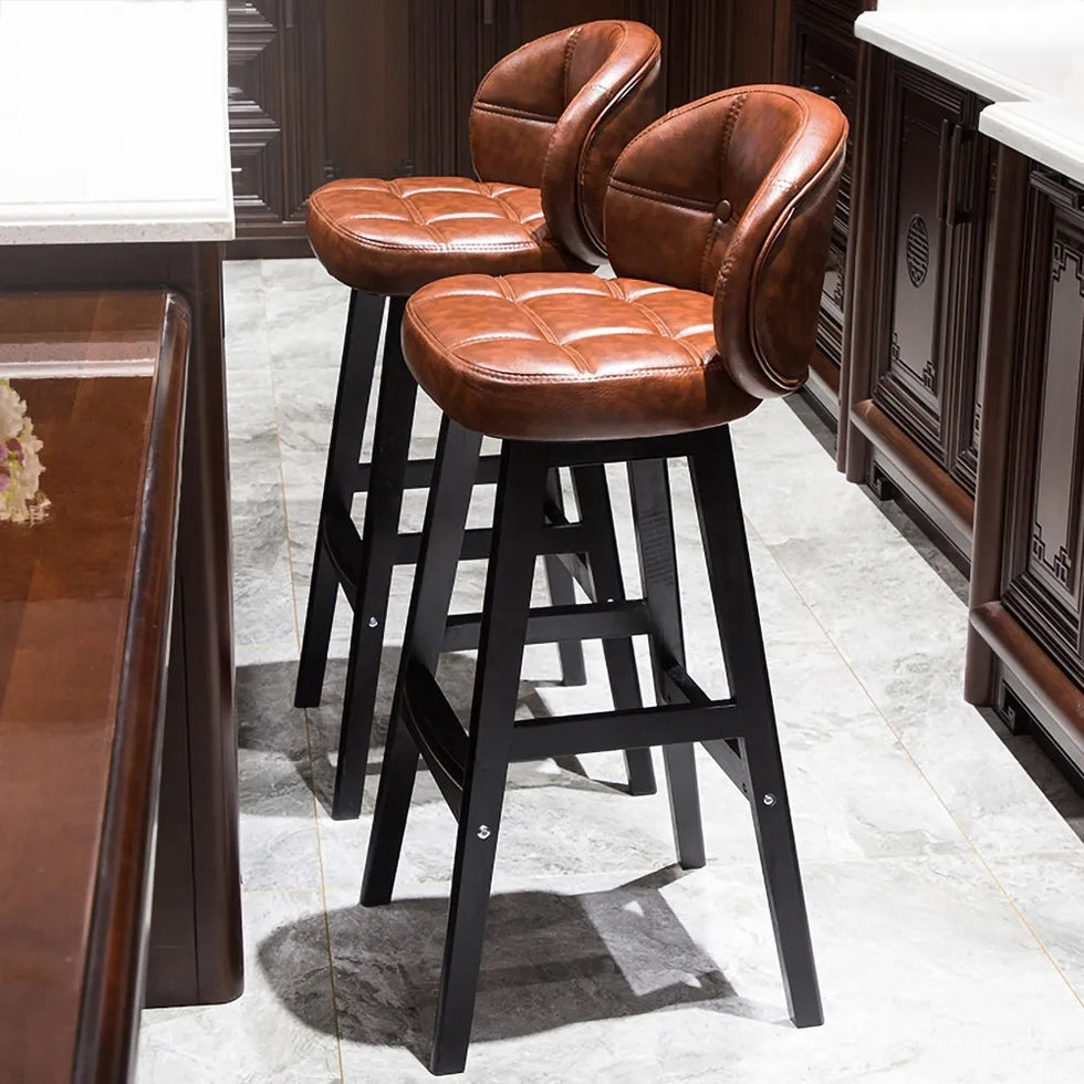HMR - Rustic 30" Bar Stools with PU Leather Upholstery (Set of 2)