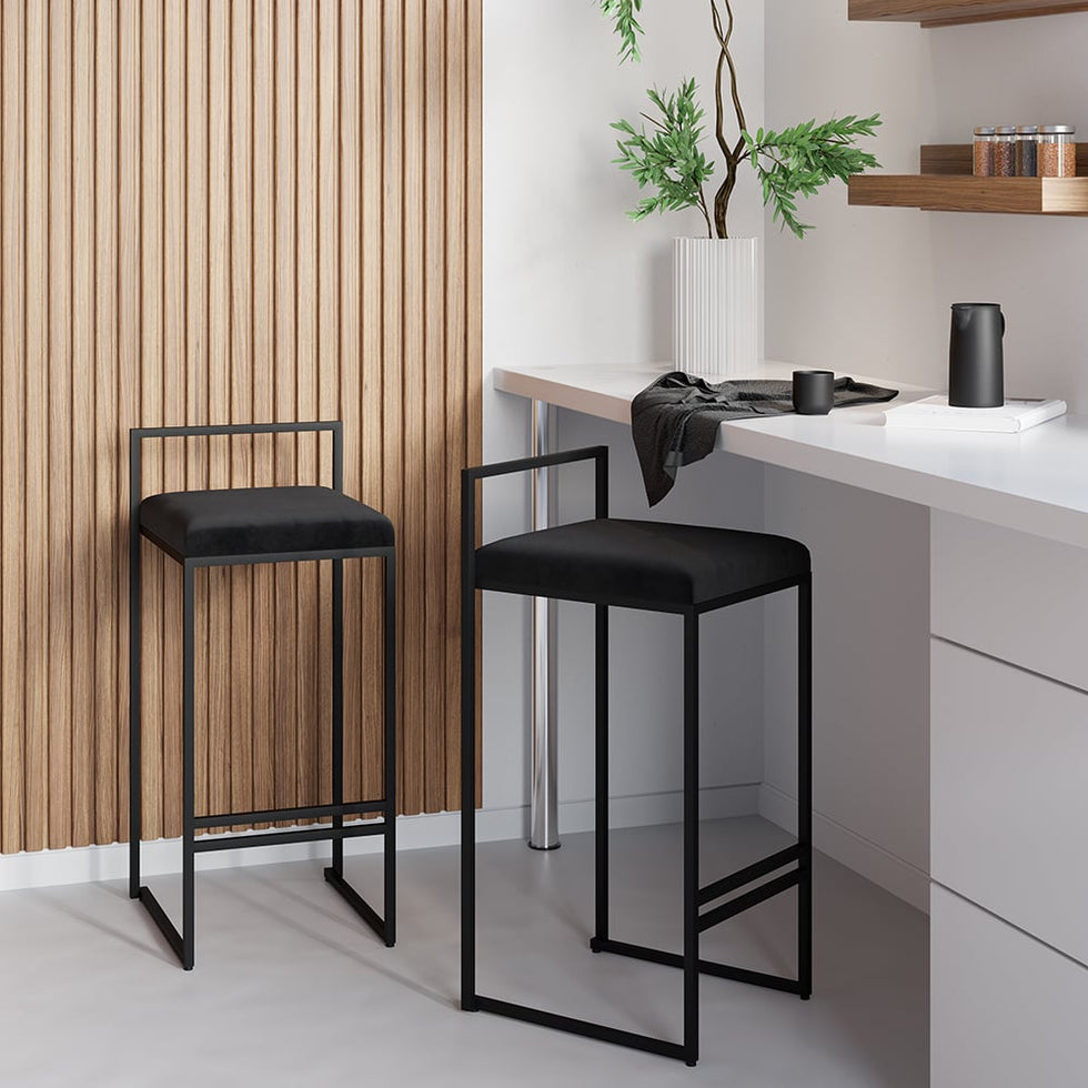 HMR - Modern Counter Stools with Velvet Upholstery (Set of 2)