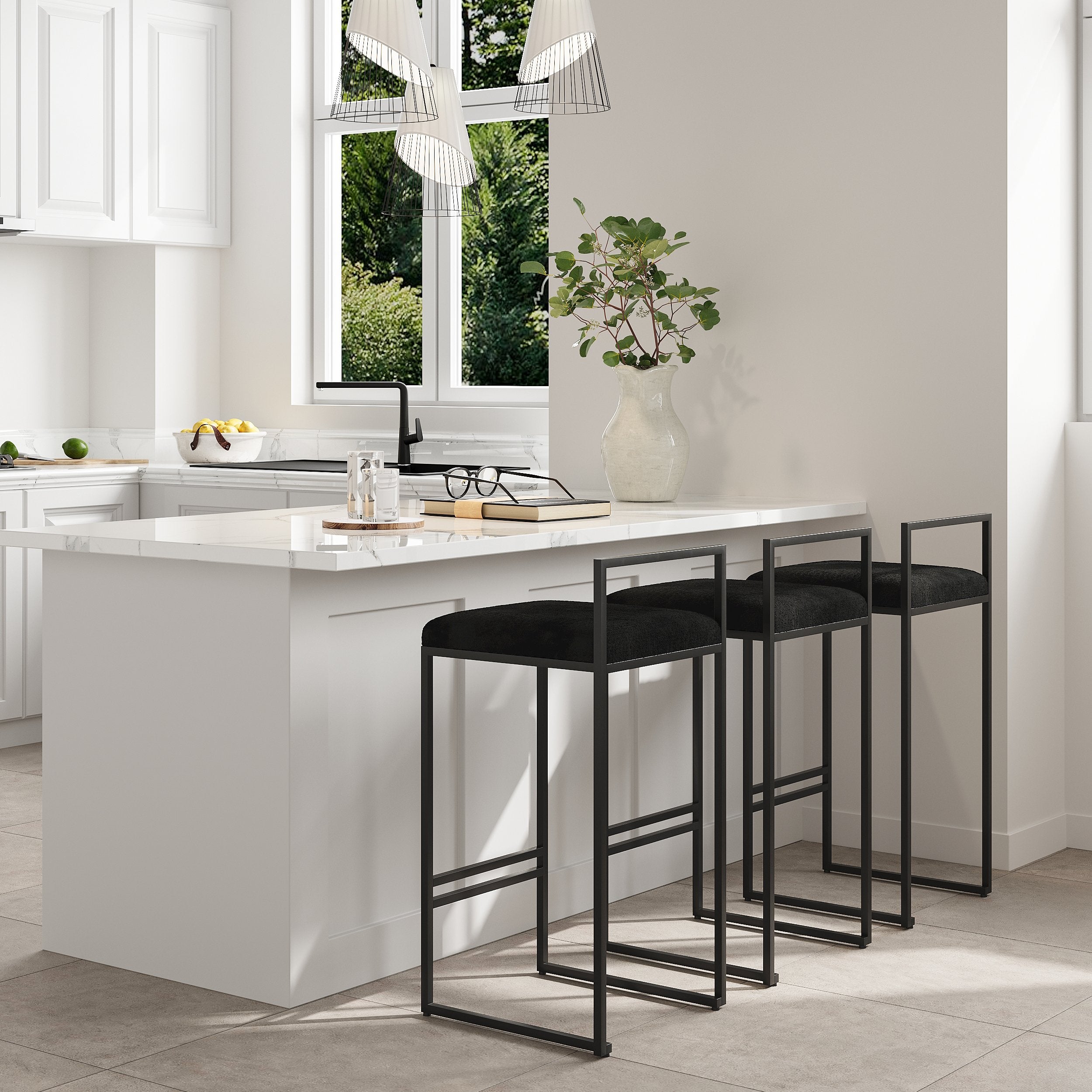 HMR - Modern Counter Stools with Velvet Upholstery (Set of 2)