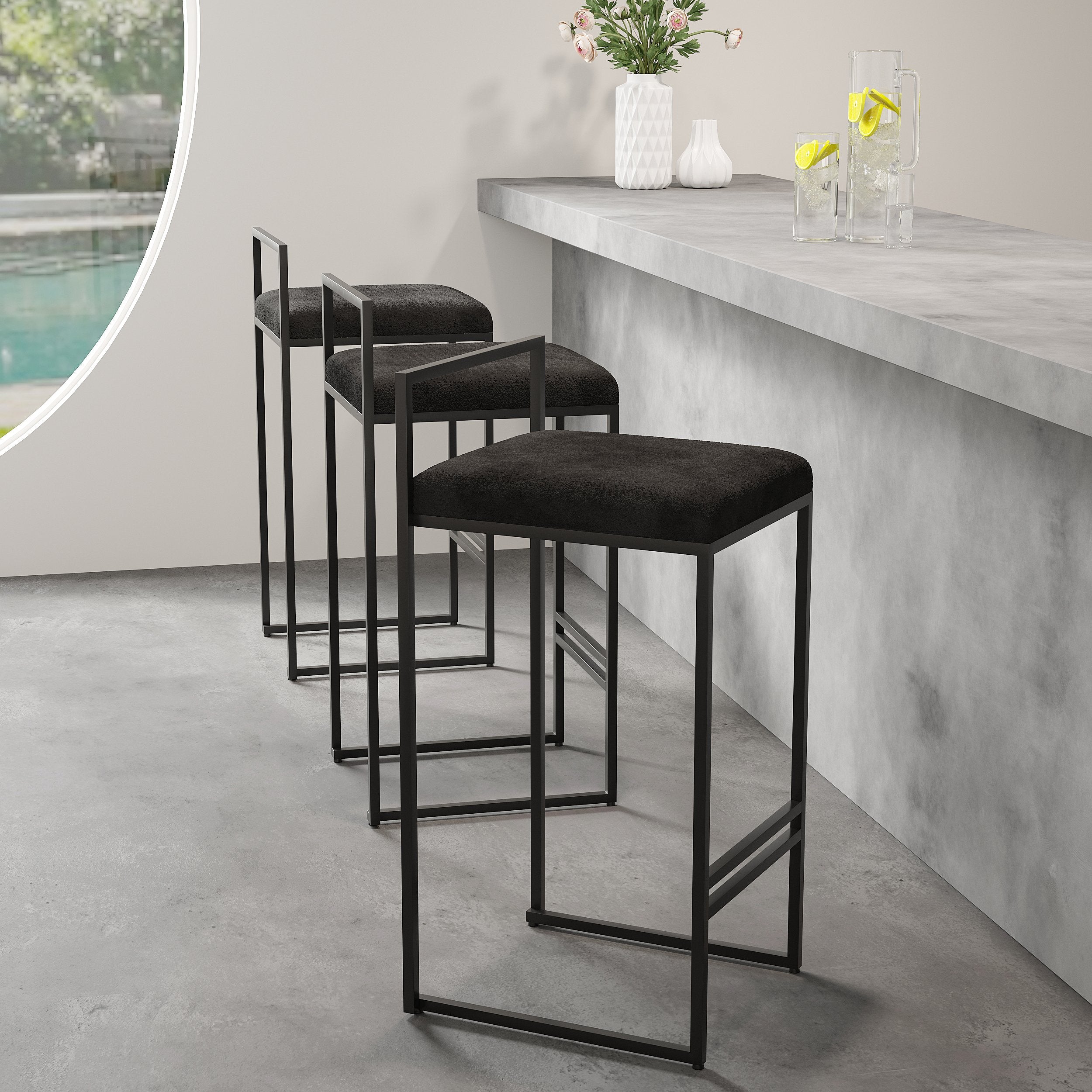 HMR - Modern Counter Stools with Velvet Upholstery (Set of 2)
